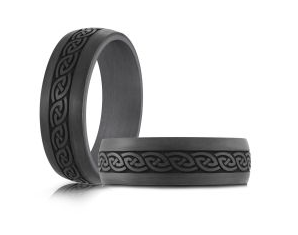 Black Tantalum & Carbon Fiber ring with Celtic knot design.