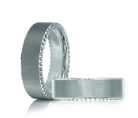 Silver colored tungsten men's ring with a textured band.