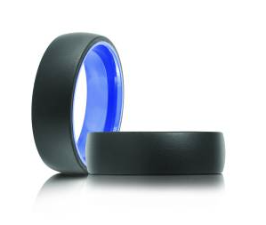 Black tungsten men's ring with a blue interior.