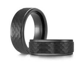 Black textured tungsten men's ring.