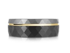 Black tungsten men's ring with gold colored accent.