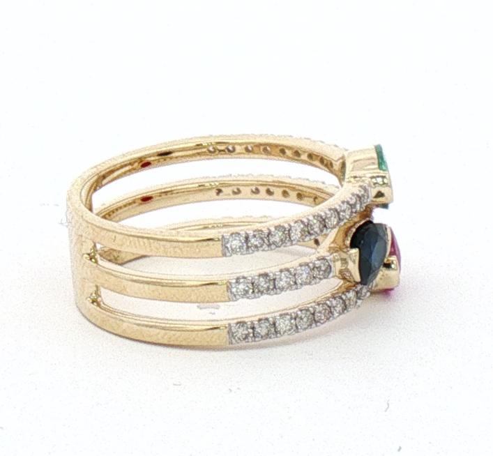 14K Yellow Gold Sapphire Emerald and Ruby Ring