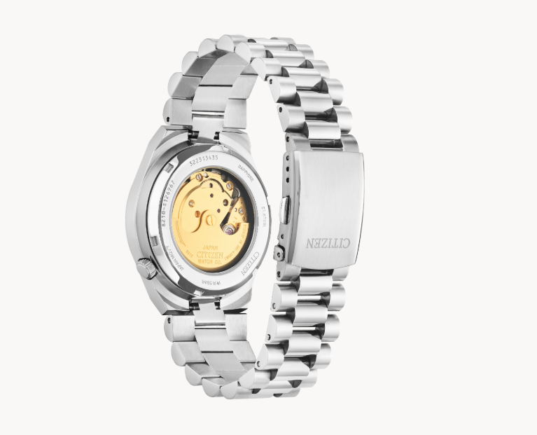 Citizens TSUYOSA Watch with automatic movement, see-through back, and stainless steel band.