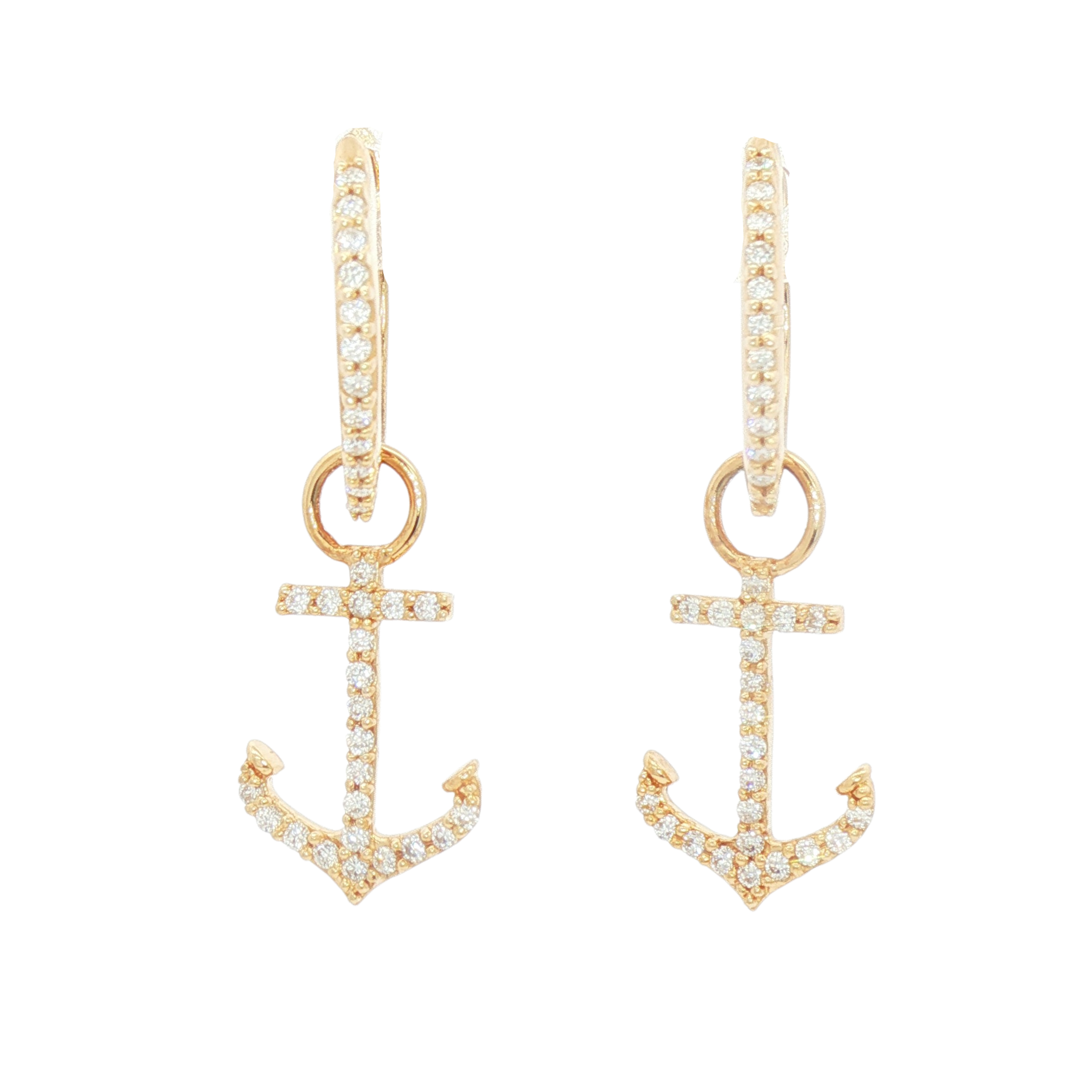 Shefi's 14k Anchor Diamond Huggie Earrings feature hoop and anchor charms accented with sparkling clear crystals.