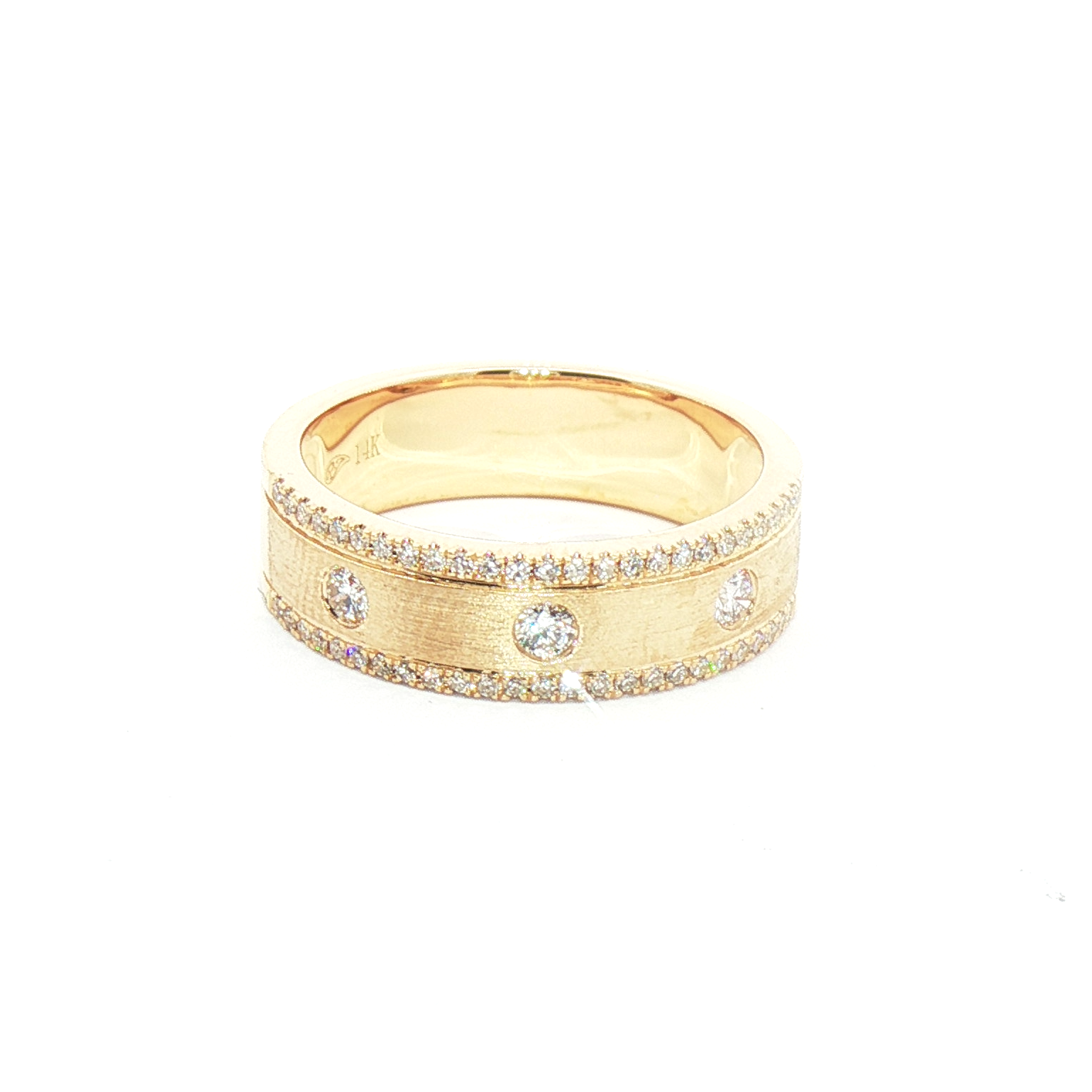 Roman & Jules 14K Round Brilliant Sandblast Band (0.28CTW) features round diamonds on a brushed yellow gold band.