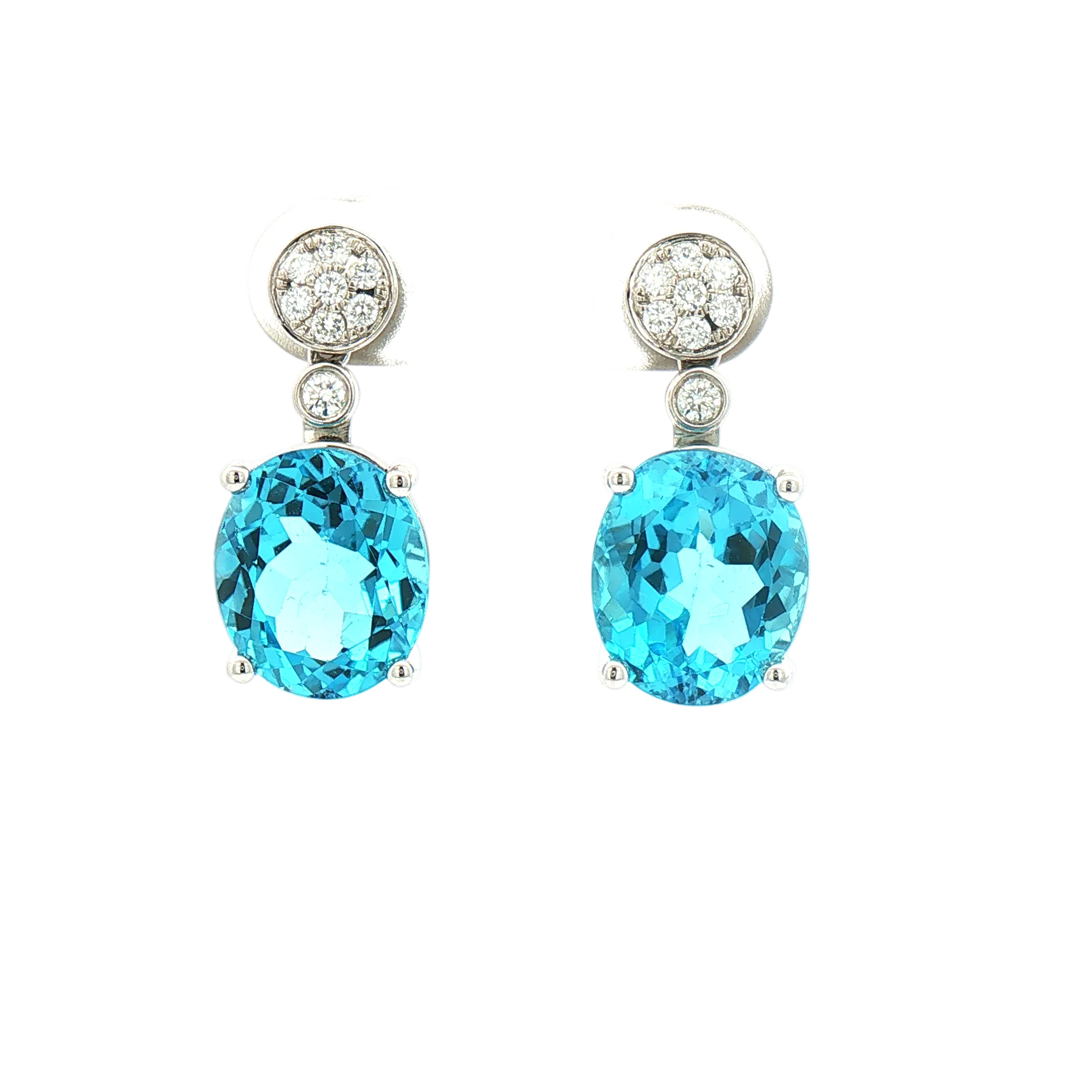 Kent Island Jewelry Estate 14K white gold blue topaz drop earrings with diamonds.