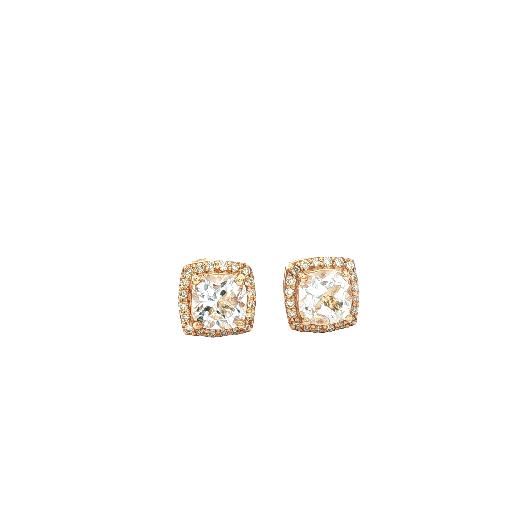 Kent Island Jewelry Estate 10K yellow gold cushion-cut white topaz halo stud earrings add sparkling elegance.