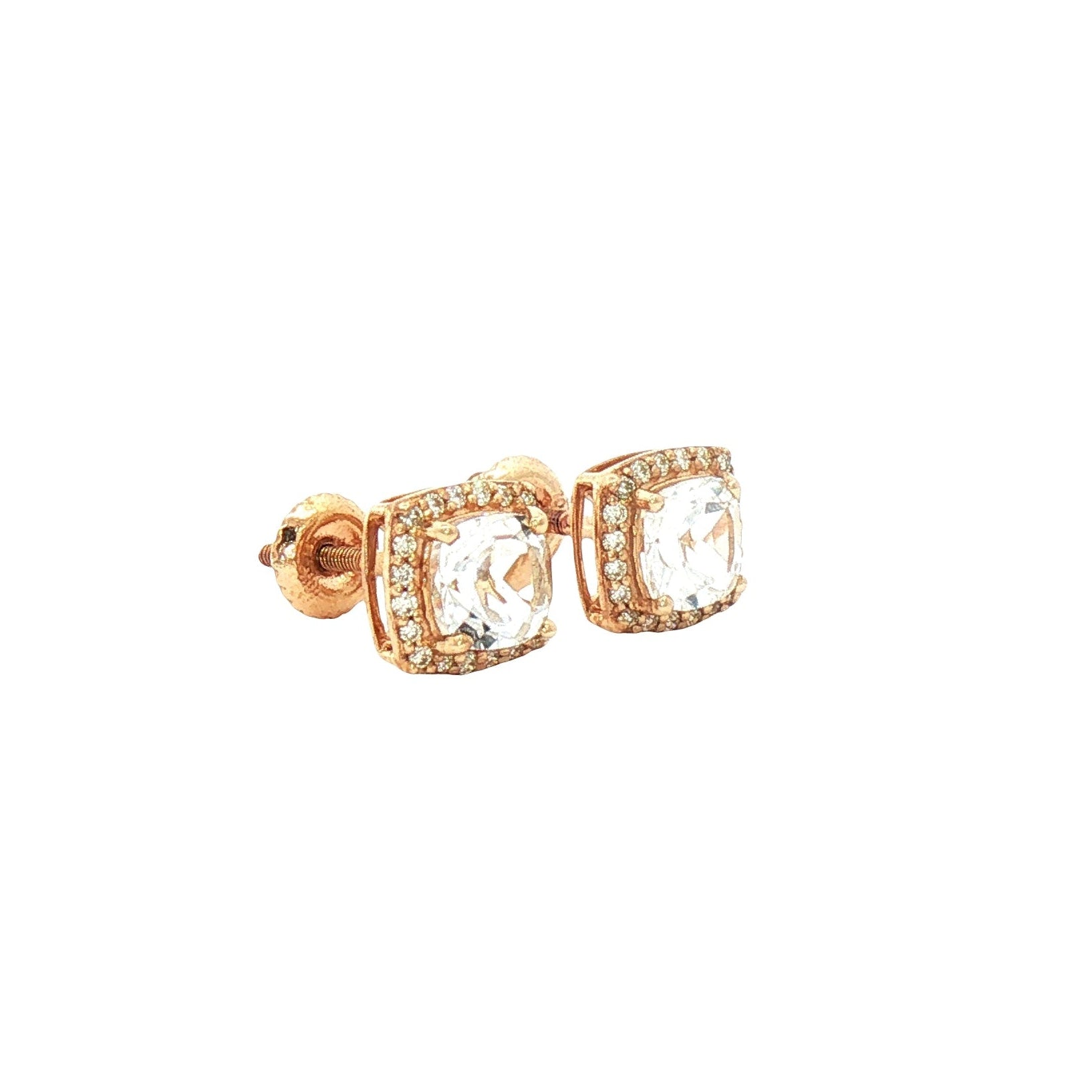 Kent Island Jewelry Estate 10K Yellow Gold Cushion-Cut White Topaz Halo Stud Earrings.