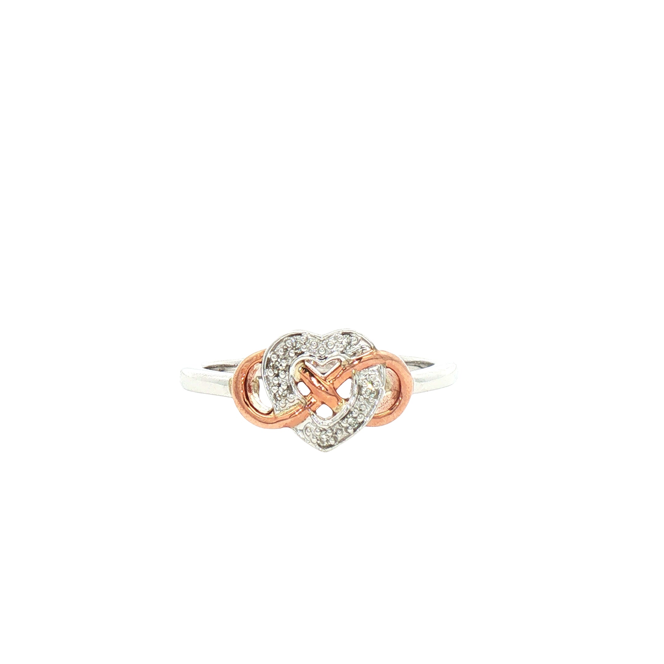 Kent Island Jewelry Estate 10K Two-Tone Gold Diamond Heart & Infinity Ring with rose and white gold accents.