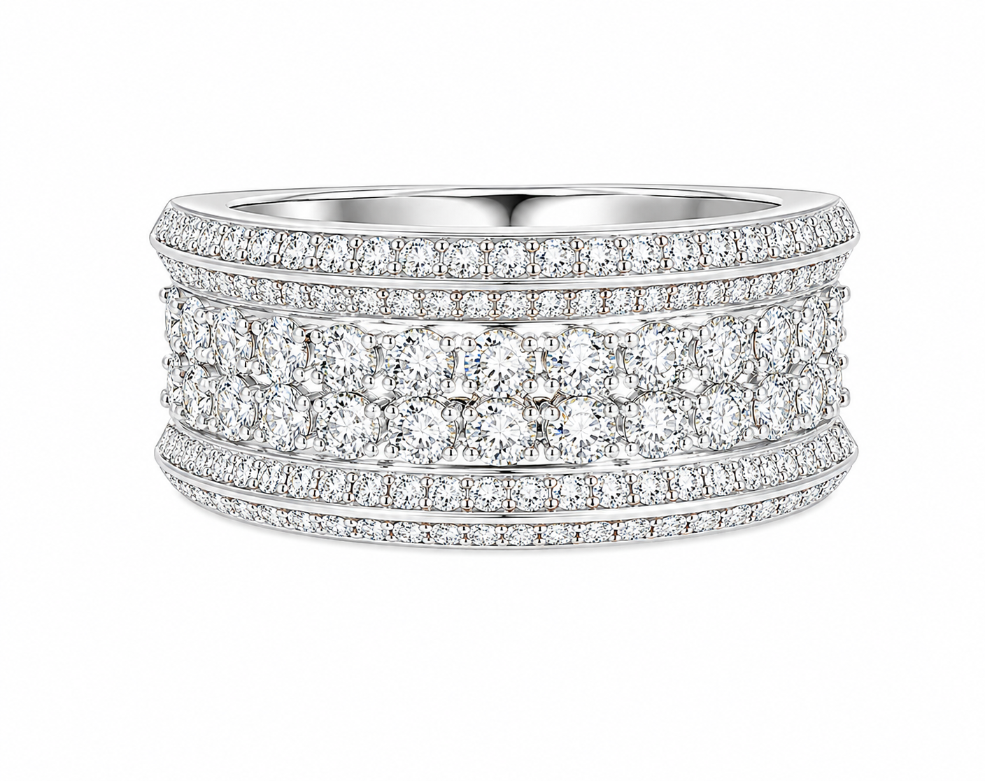GBC, Inc. 14K Multi-Row Diamond Band showcases round white diamonds in a wide, detailed setting.