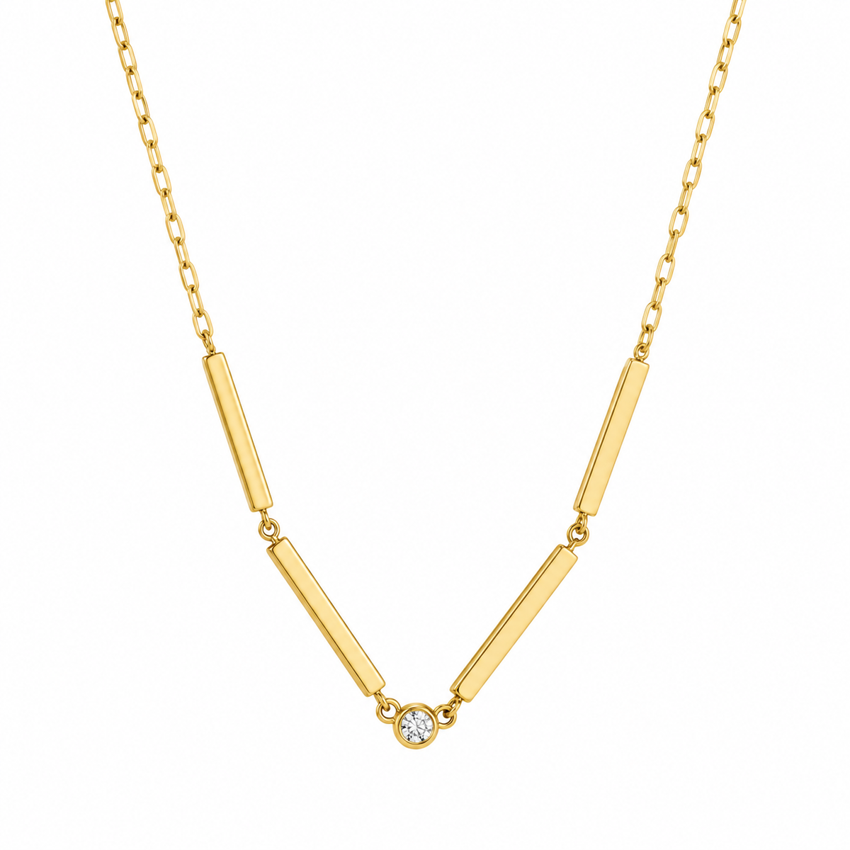 Midas 14K Yellow Gold Diamond Rectangle Bar Necklace with three vertical bars on a delicate chain.