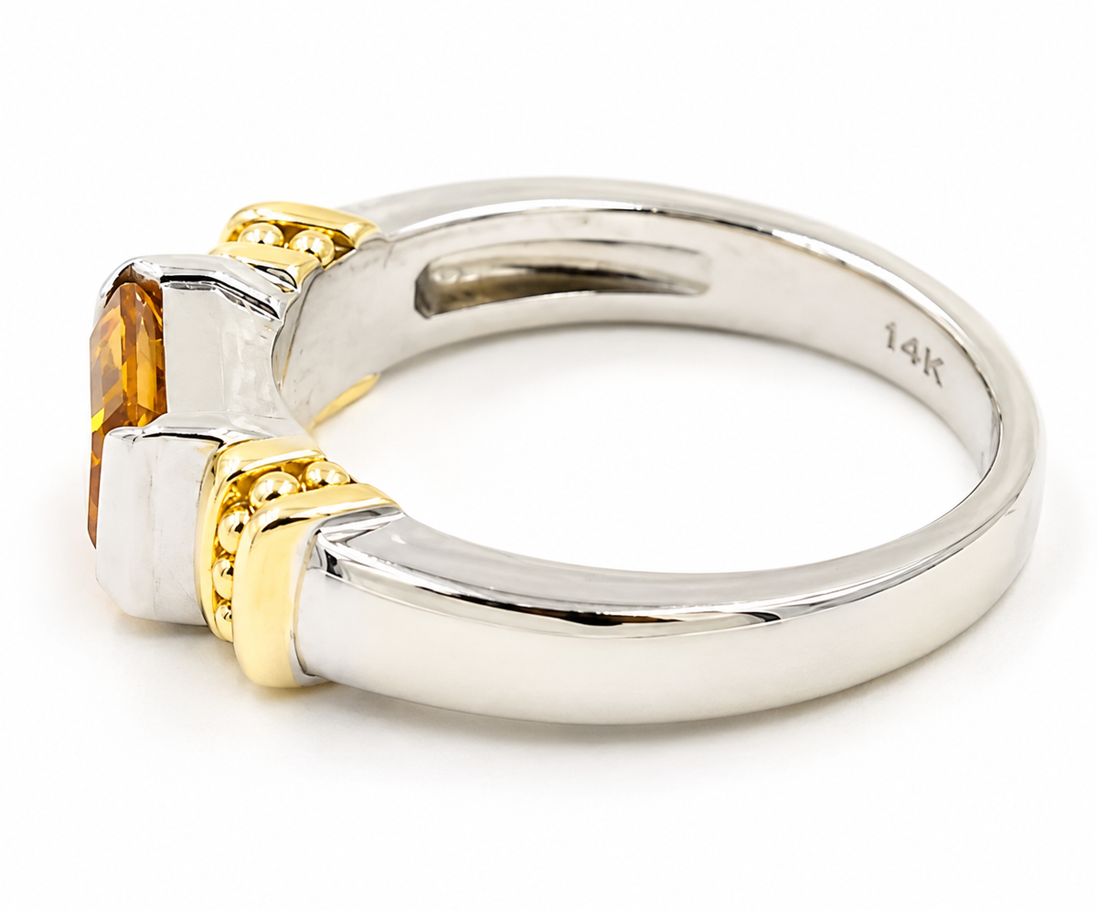 Estate 14k Yellow & White Gold Citrine Gemstone Solitaire ring with a 14K stamp on the inner band.