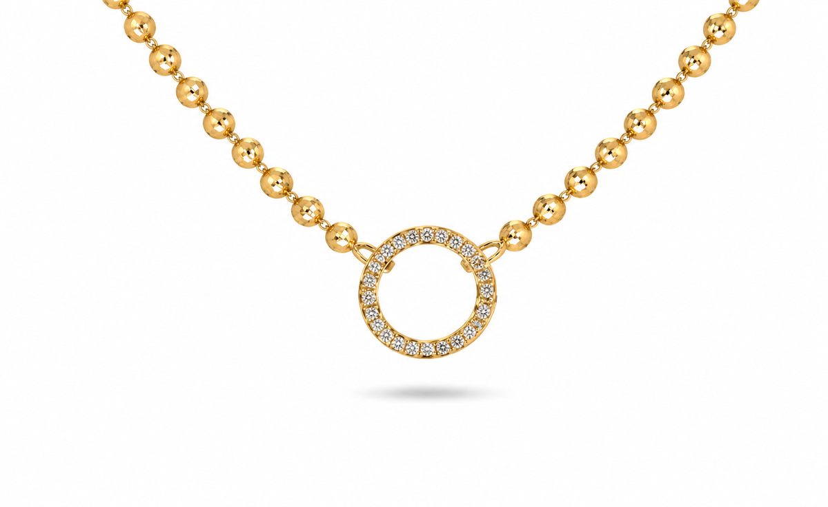 14K Yellow Gold Circle Diamond Necklace