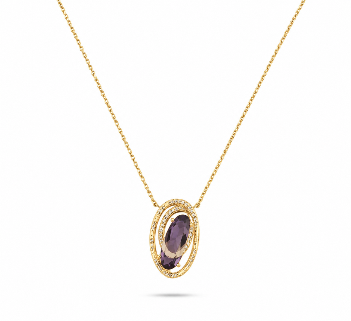14K Yellow Gold Amethyst and Diamond Necklace