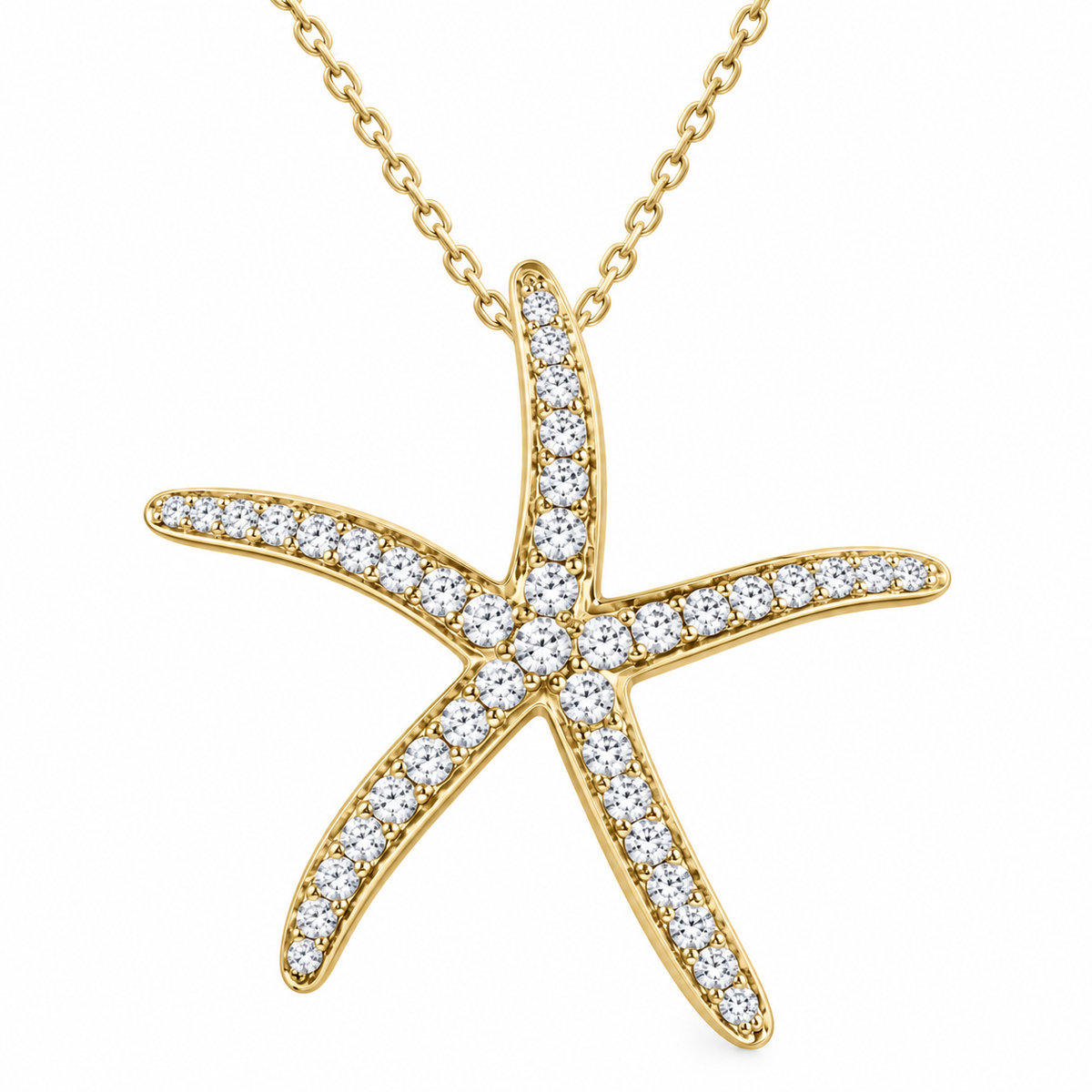 Alamea 14K Starfish Pendant—an elegant diamond-accented necklace for coastal jewelry lovers.