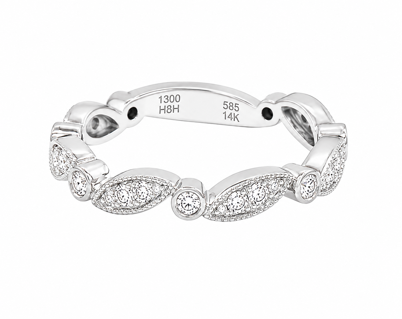 GBC, Inc. 14K WG Diam .31ctw stackable ring with marquise/round shapes & engraved inner band.
