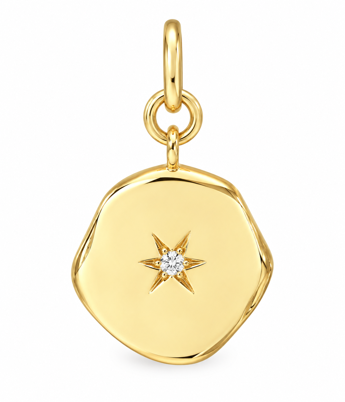 Midas 14K Yellow Gold Diamond Organic Pendant with a wavy edge and starburst engraving for timeless elegance.