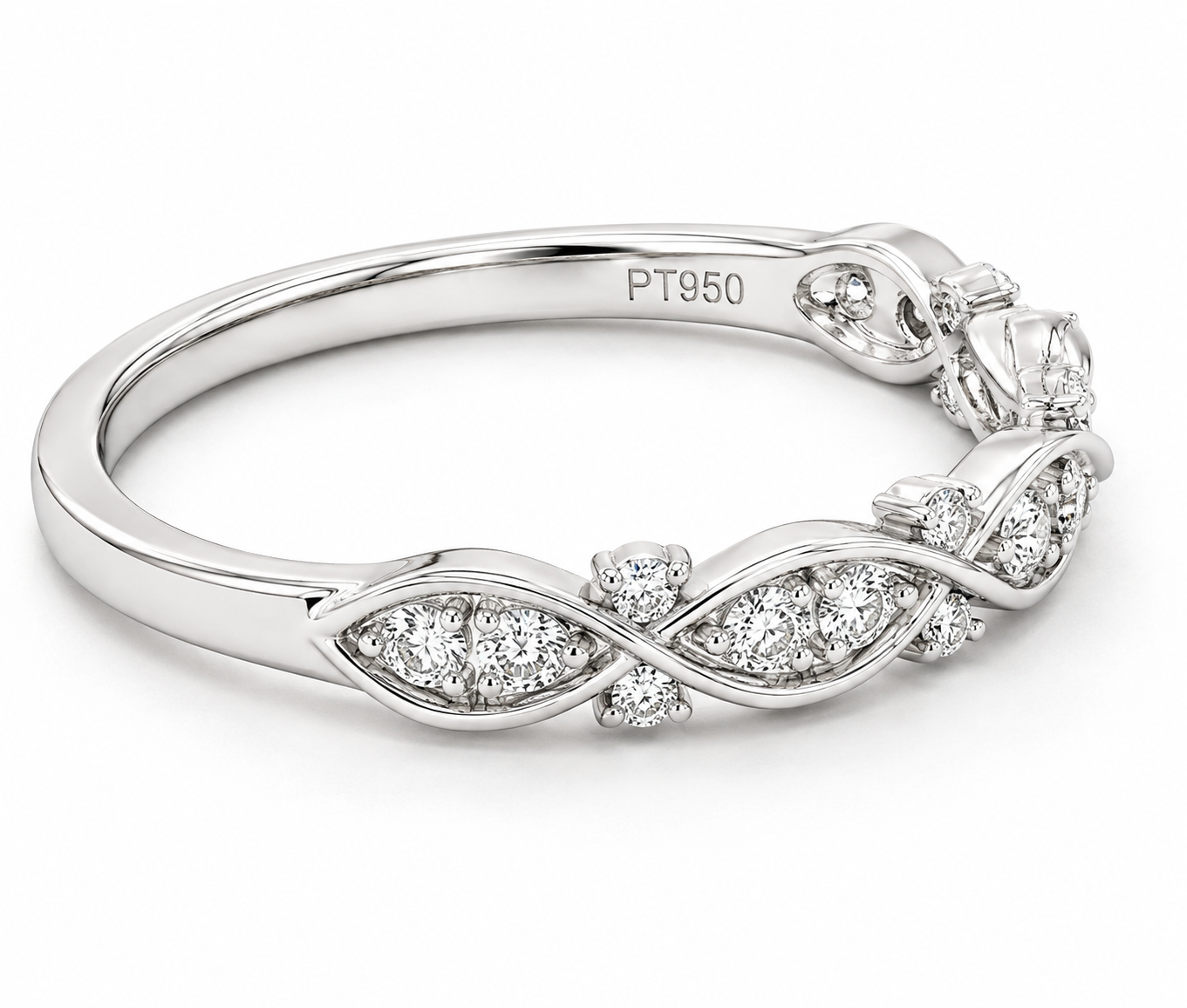 GBC Inc Platinum Diam Ring: marquise infinity design, round diamonds, PT950 stamped band.